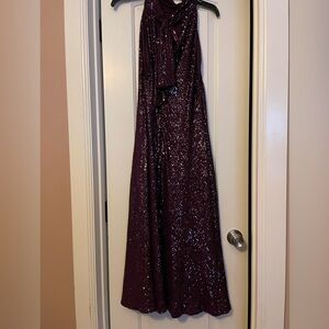 Purple sequin ankle length halter neck